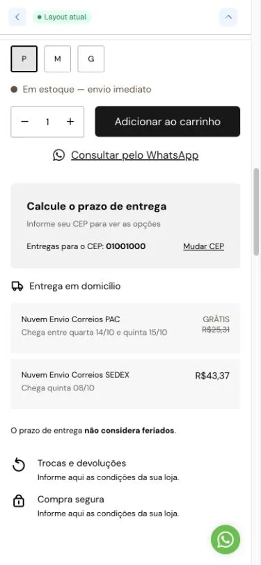 Mobile shipping results stacked below the purchase form.